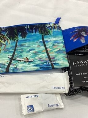 Blue Tropical Cosmetic Pouch with Palm Print - Travel Makeup Bag